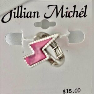 Jillian Michel Lightening Bolt Silvertone & pink stretch ring